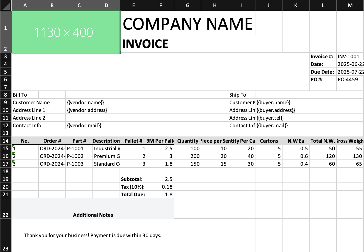 Template example output